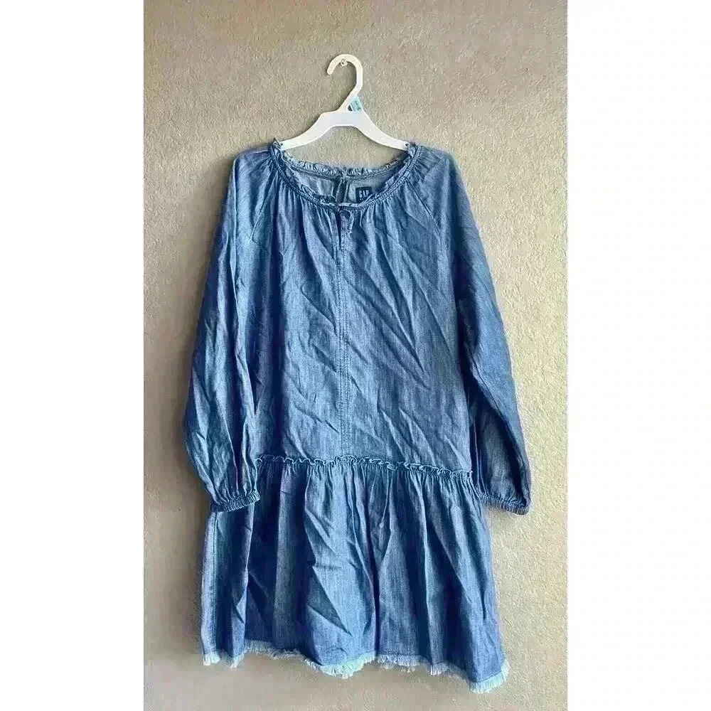 Gap Long-Sleeve Tiered All-Day Jean Dress for Girls Size XXL - Picture 1 of 7